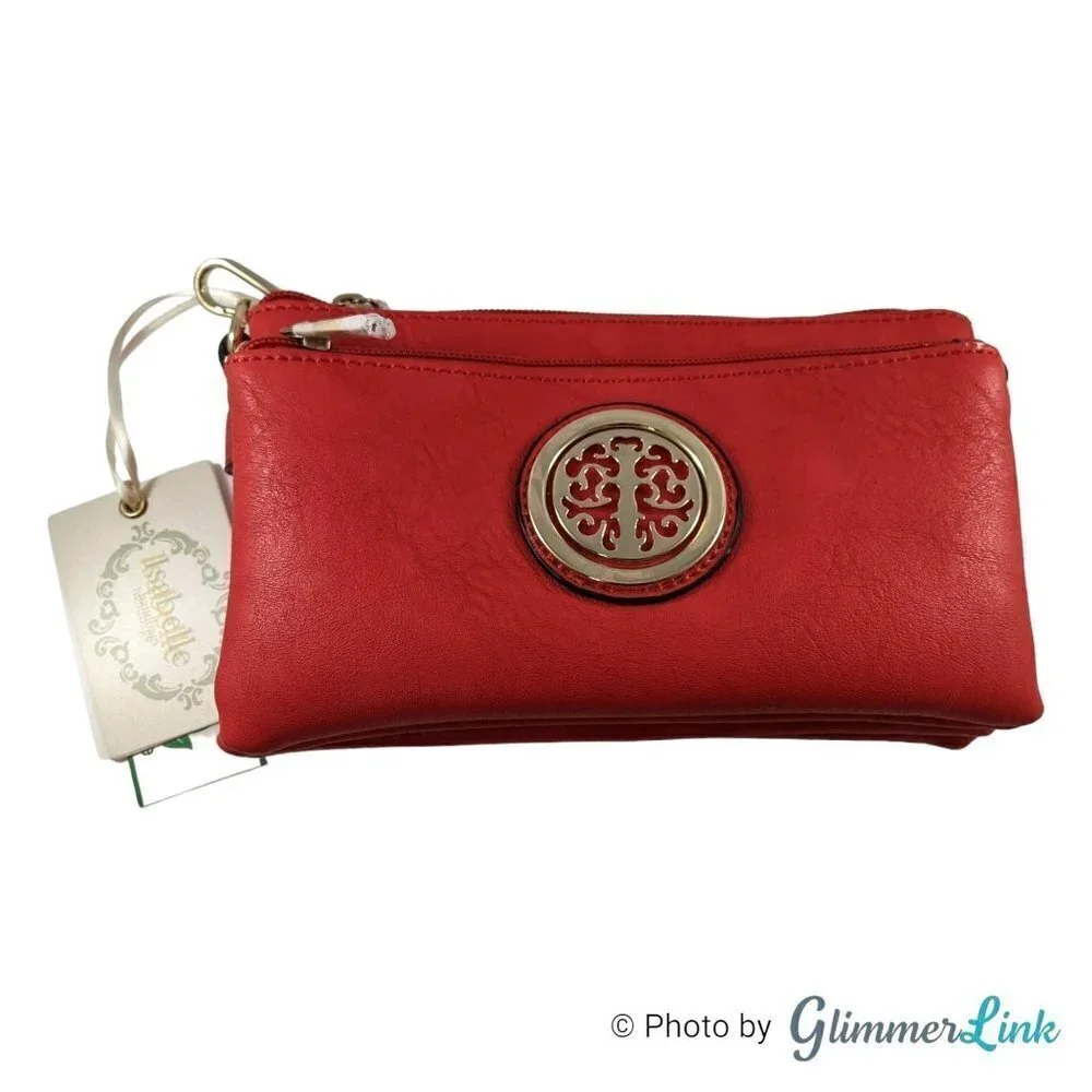 NWT Isabelle Red Vegan Crossbody Clutch Bag - Picture 7 of 14